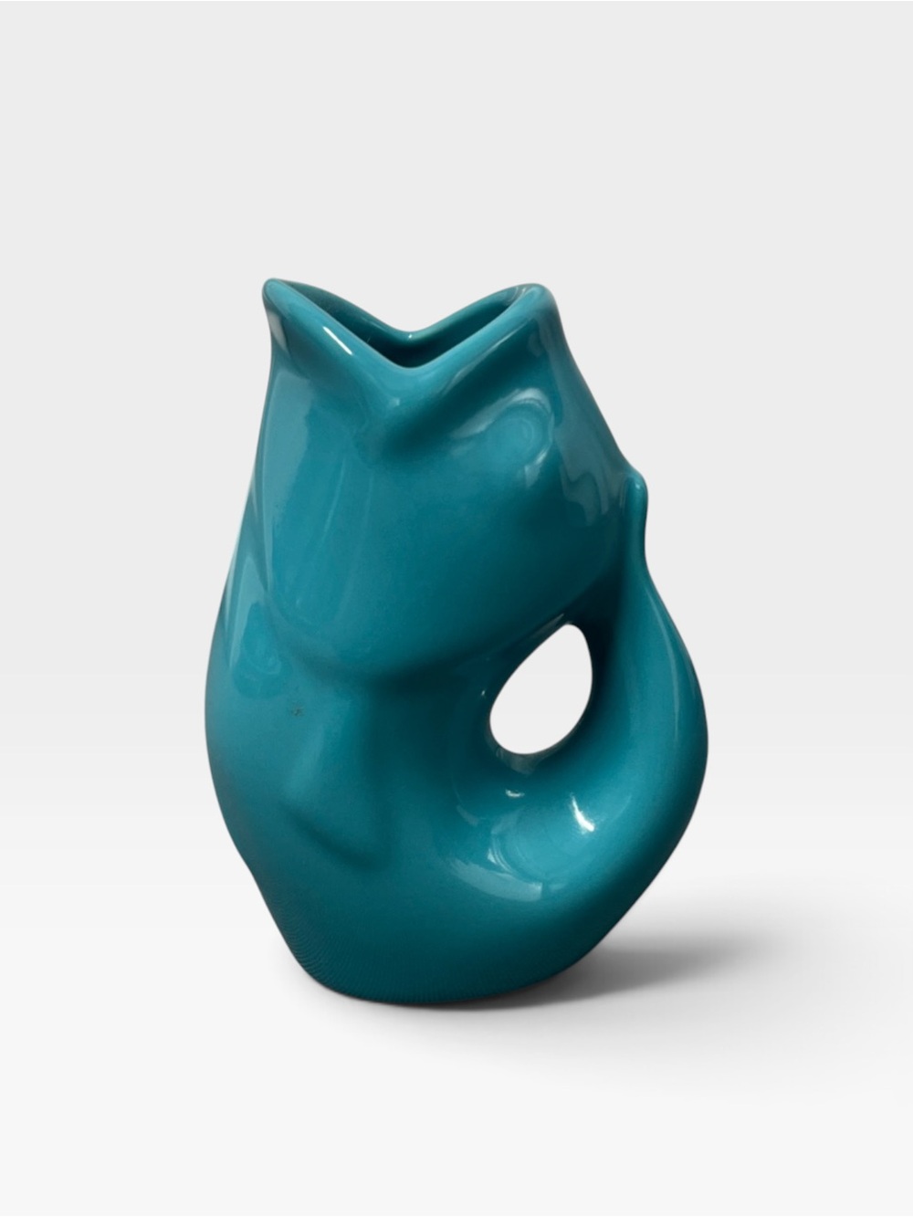 Original Gurgle Pot Fish Pitcher 2006 Stoneware Mini 4” Blue Teal Turquoise